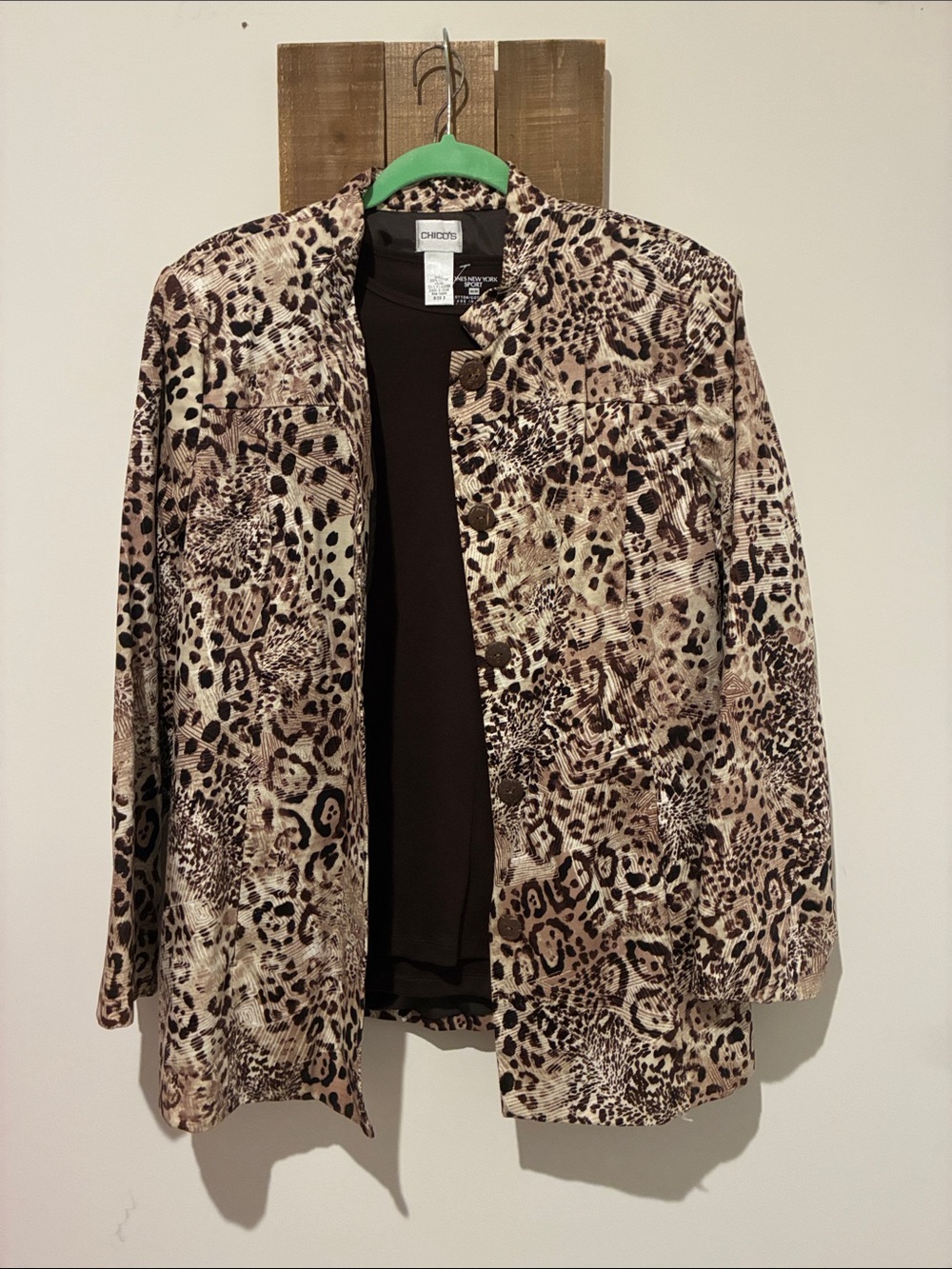 Chico's Brown and Cream Leopard-Print Open Jacket